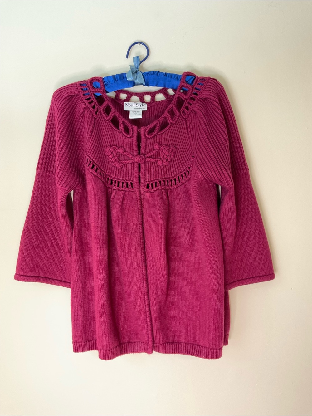 NorthStyle Magenta Knit Openwork Sweater Cardigan